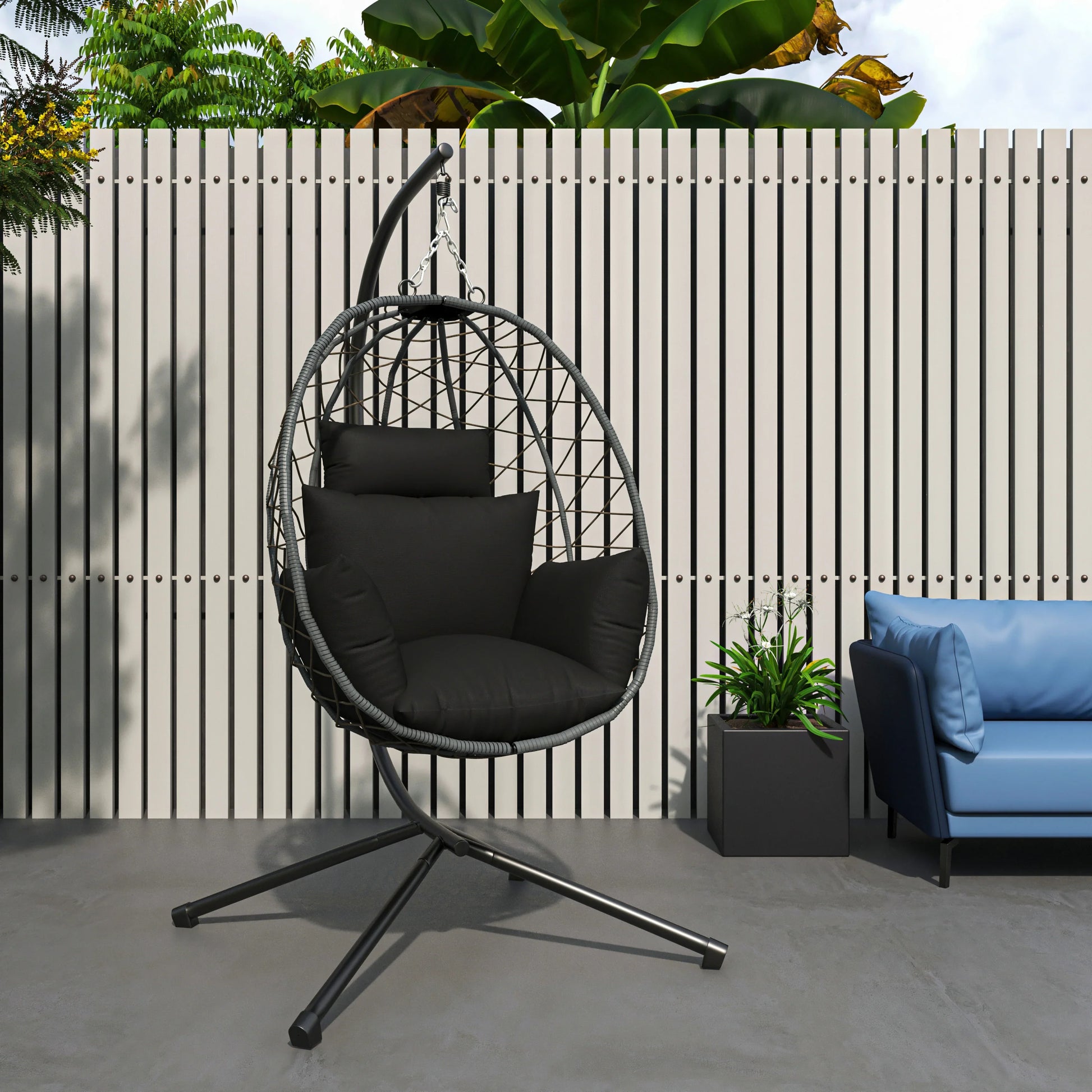 Summit Outdoor Single Person Egg Swing Chair in Grey Steel Frame With Removable Cushions - Elax Furniture