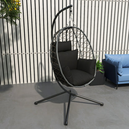 Summit Outdoor Single Person Egg Swing Chair in Grey Steel Frame With Removable Cushions - Elax Furniture