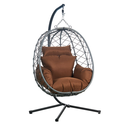 Summit Outdoor Single Person Egg Swing Chair in Grey Steel Frame With Removable Cushions - Elax Furniture