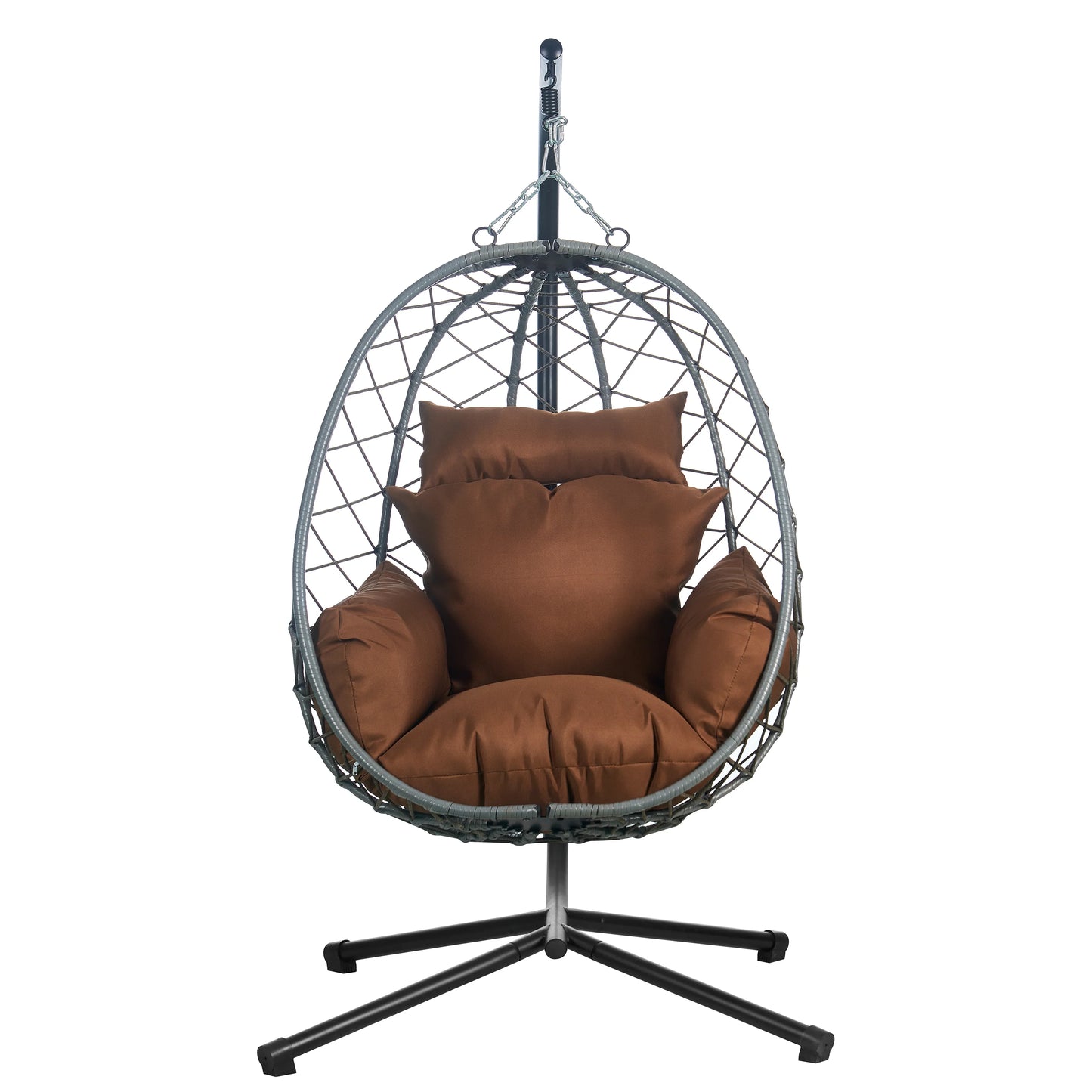 Summit Outdoor Single Person Egg Swing Chair in Grey Steel Frame With Removable Cushions - Elax Furniture