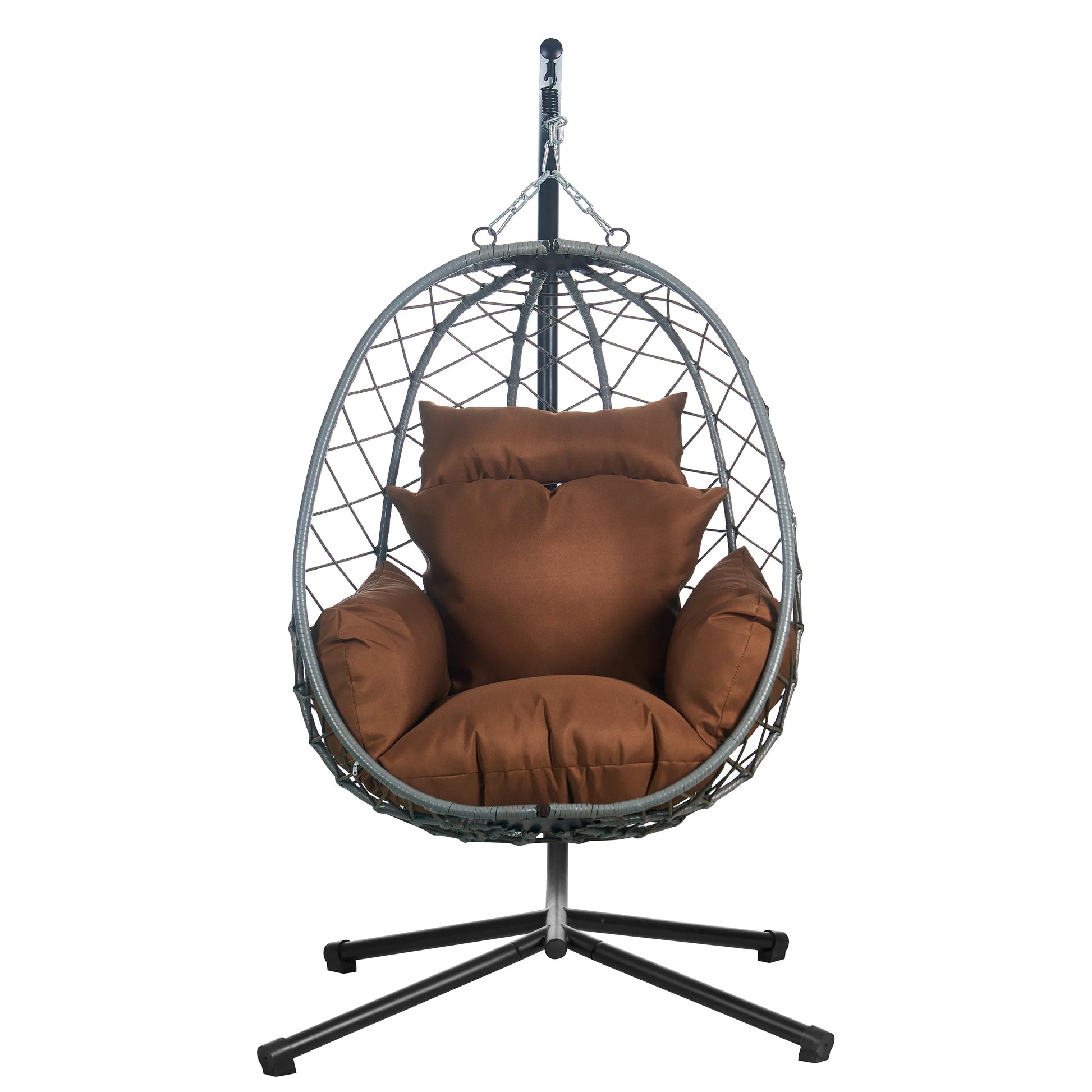 Summit Outdoor Single Person Egg Swing Chair in Grey Steel Frame With Removable Cushions - Elax Furniture