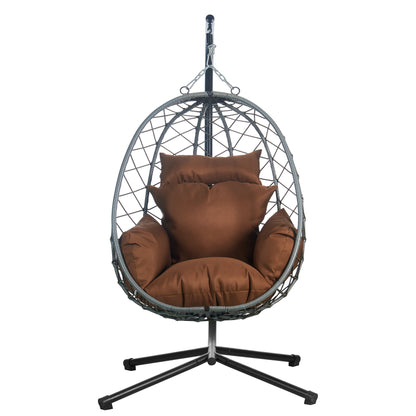 Summit Outdoor Single Person Egg Swing Chair in Grey Steel Frame With Removable Cushions - Elax Furniture