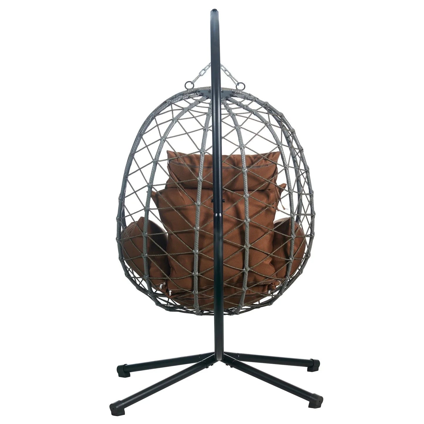Summit Outdoor Single Person Egg Swing Chair in Grey Steel Frame With Removable Cushions - Elax Furniture