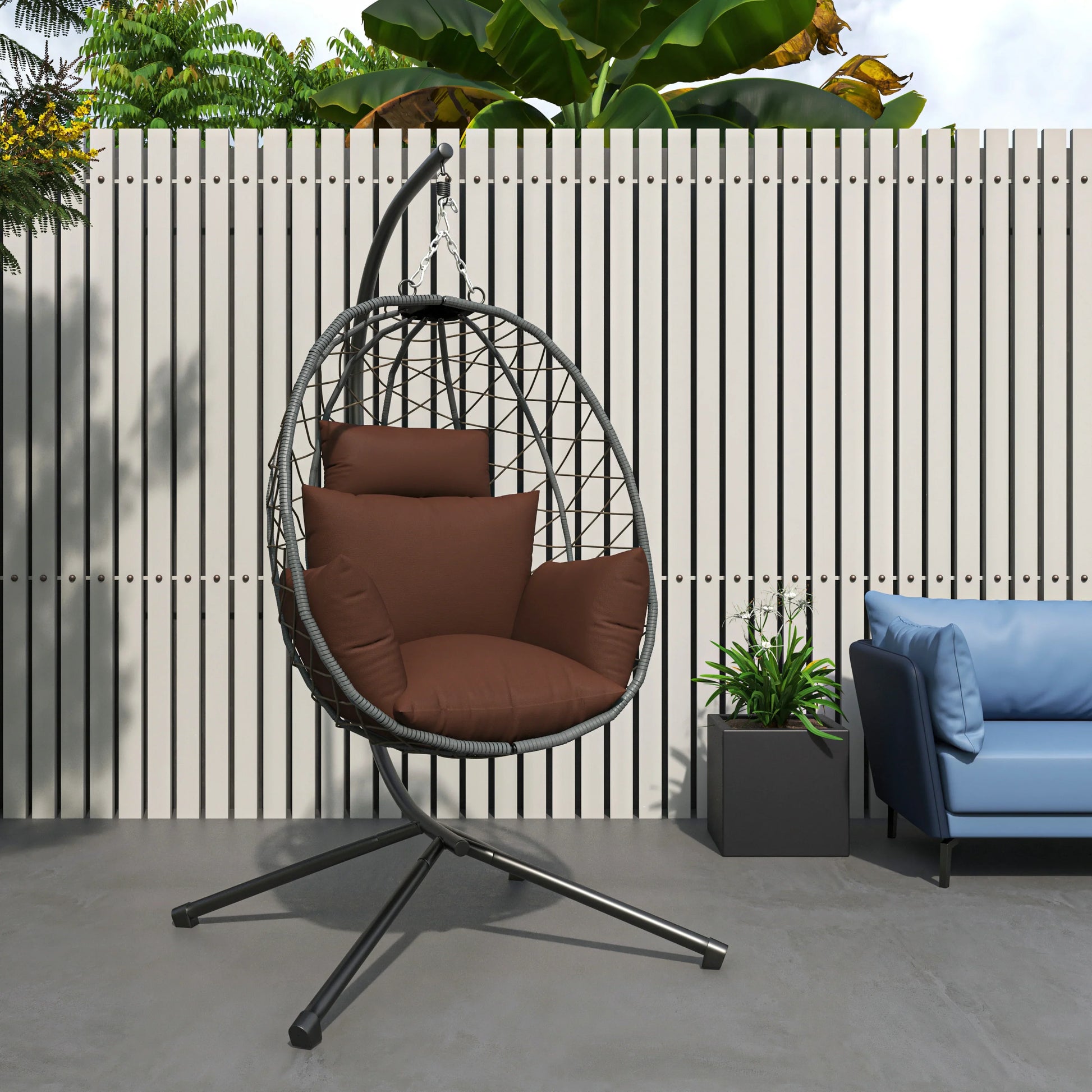 Summit Outdoor Single Person Egg Swing Chair in Grey Steel Frame With Removable Cushions - Elax Furniture