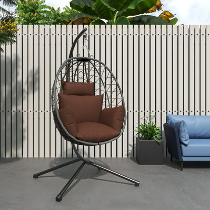 Summit Outdoor Single Person Egg Swing Chair in Grey Steel Frame With Removable Cushions - Elax Furniture