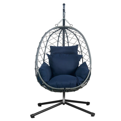 Summit Outdoor Single Person Egg Swing Chair in Grey Steel Frame With Removable Cushions - Elax Furniture