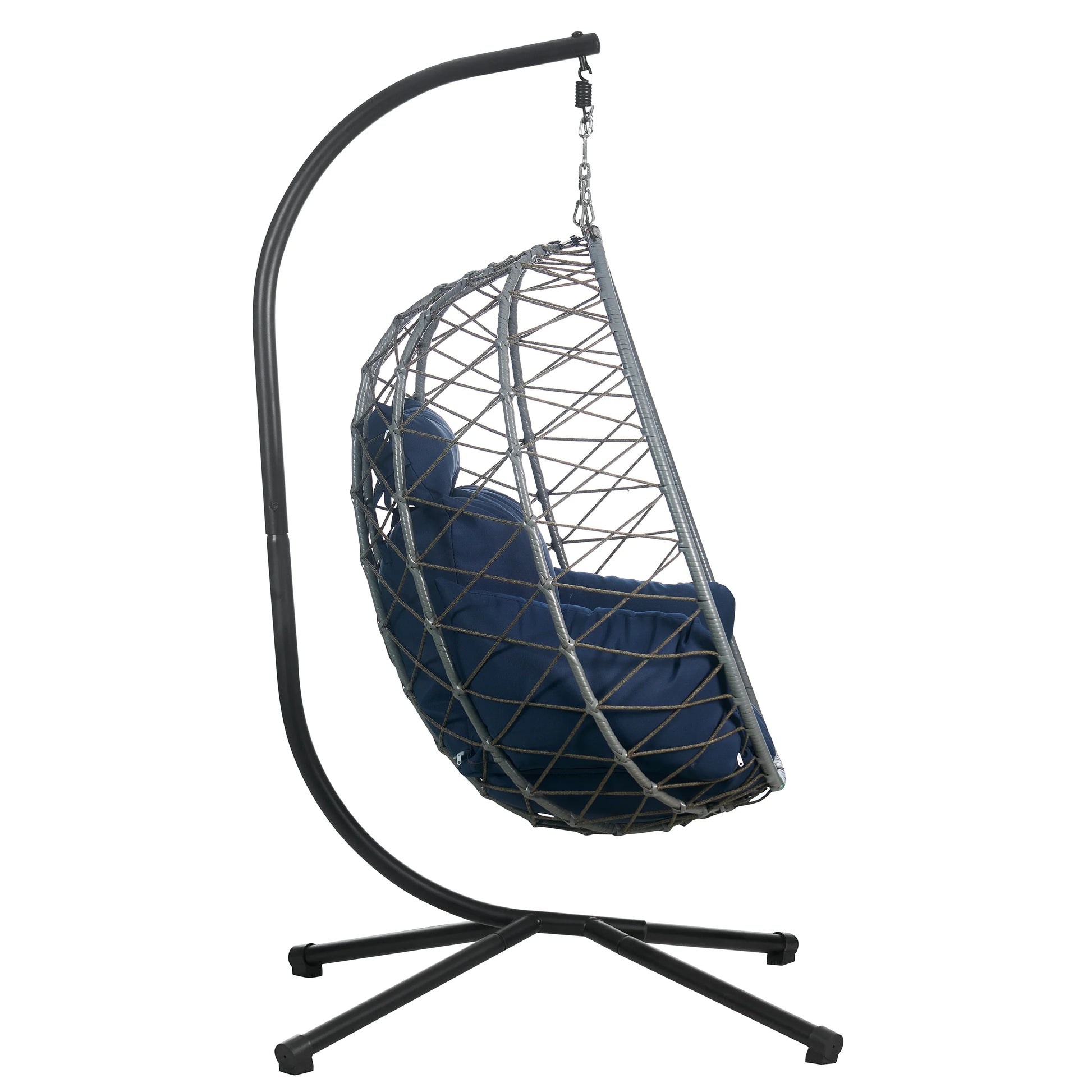 Summit Outdoor Single Person Egg Swing Chair in Grey Steel Frame With Removable Cushions - Elax Furniture