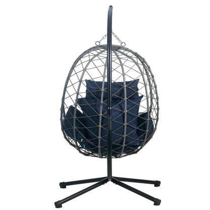 Summit Outdoor Single Person Egg Swing Chair in Grey Steel Frame With Removable Cushions - Elax Furniture