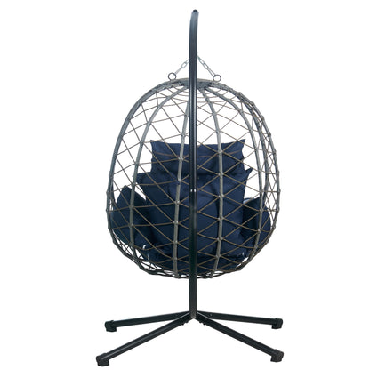 Summit Outdoor Single Person Egg Swing Chair in Grey Steel Frame With Removable Cushions - Elax Furniture