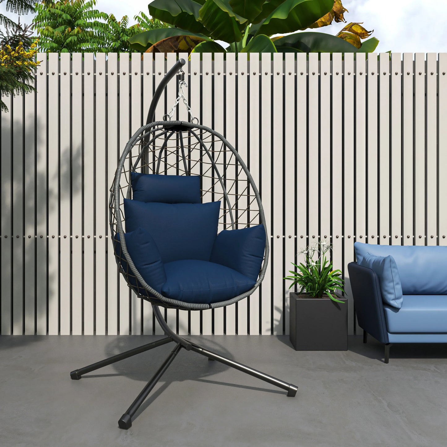 Summit Outdoor Single Person Egg Swing Chair in Grey Steel Frame With Removable Cushions - Elax Furniture