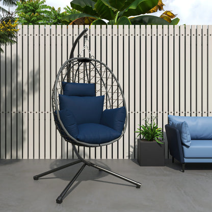 Summit Outdoor Single Person Egg Swing Chair in Grey Steel Frame With Removable Cushions - Elax Furniture