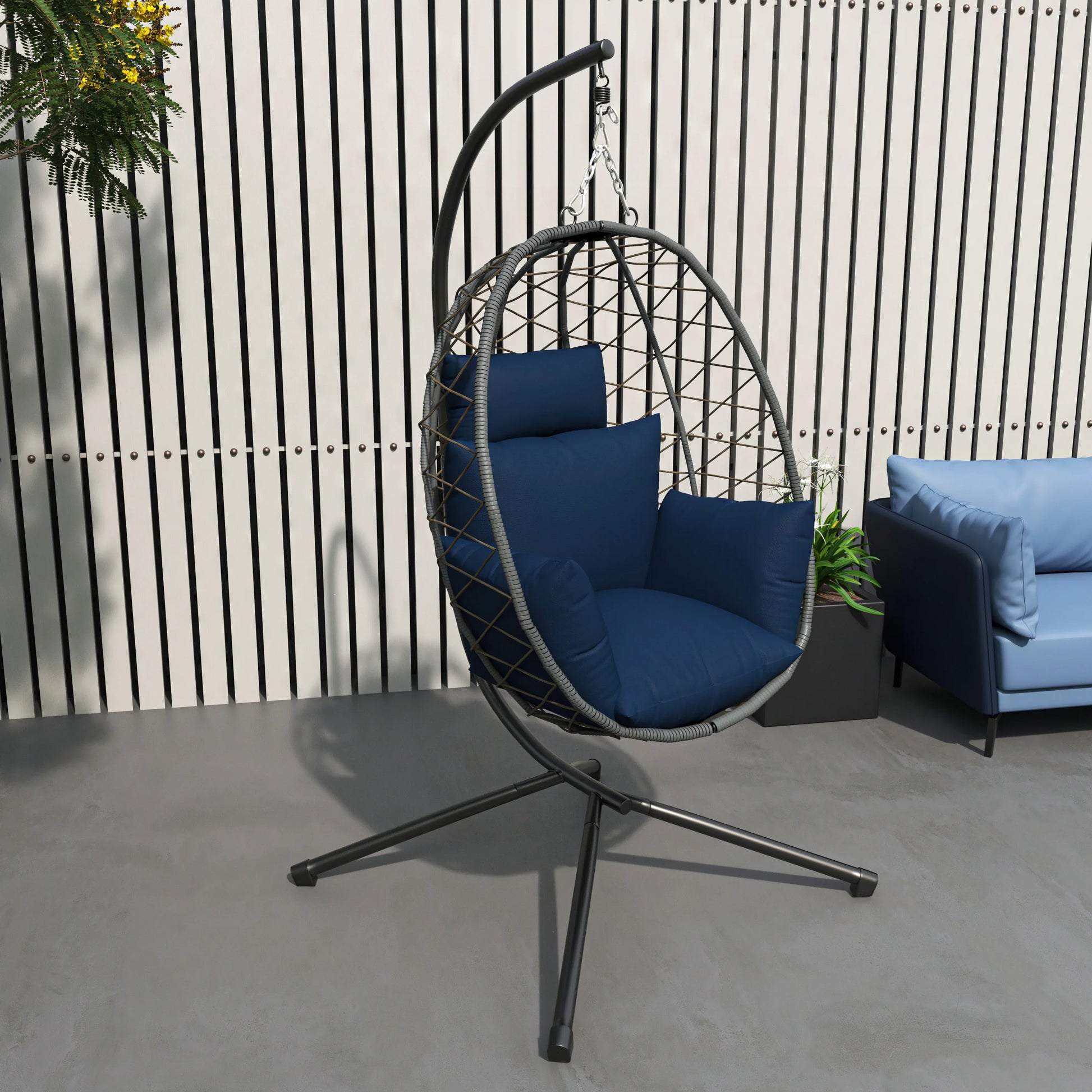 Summit Outdoor Single Person Egg Swing Chair in Grey Steel Frame With Removable Cushions - Elax Furniture