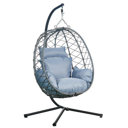 Summit Outdoor Single Person Egg Swing Chair in Grey Steel Frame With Removable Cushions - Elax Furniture