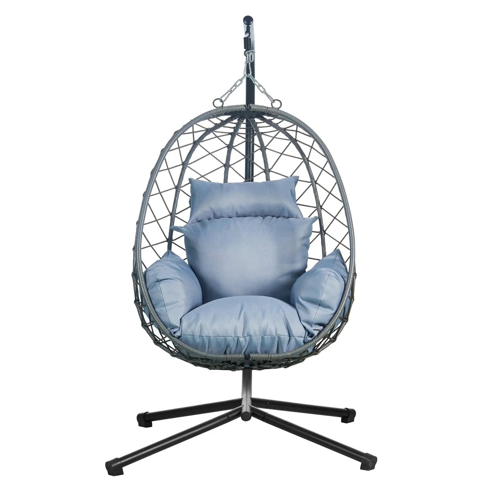 Summit Outdoor Single Person Egg Swing Chair in Grey Steel Frame With Removable Cushions - Elax Furniture