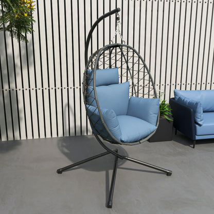 Summit Outdoor Single Person Egg Swing Chair in Grey Steel Frame With Removable Cushions - Elax Furniture