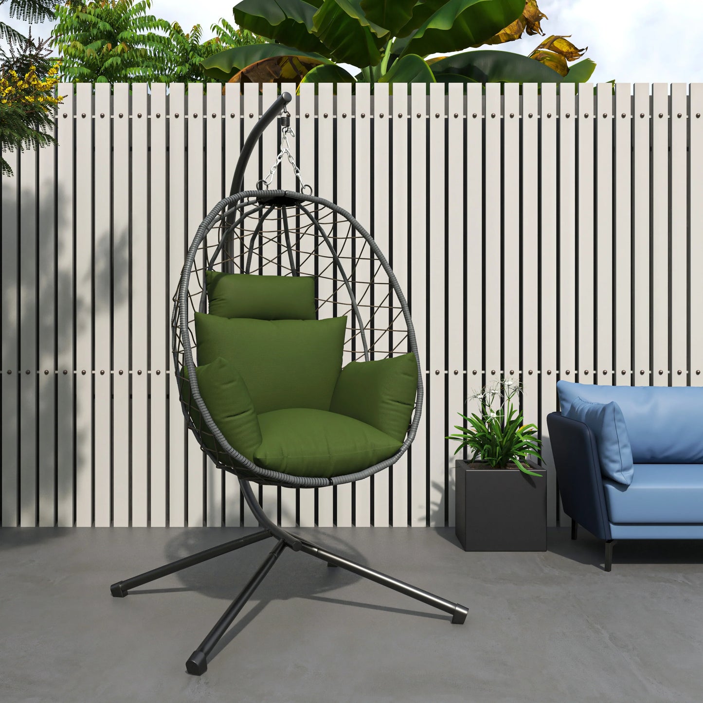Summit Outdoor Single Person Egg Swing Chair in Grey Steel Frame With Removable Cushions - Elax Furniture