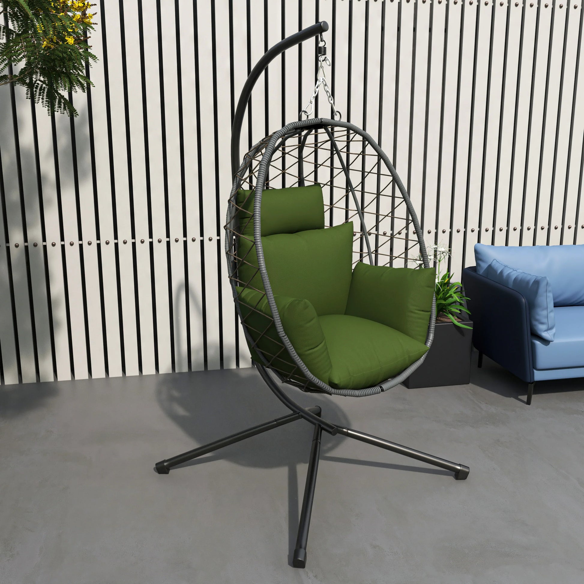 Summit Outdoor Single Person Egg Swing Chair in Grey Steel Frame With Removable Cushions - Elax Furniture