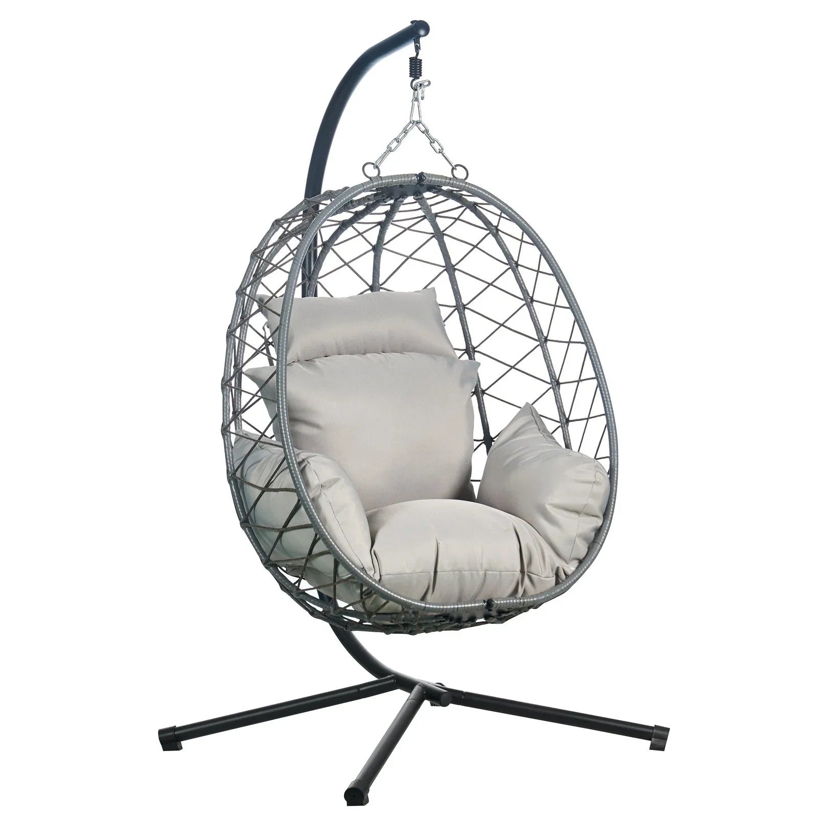 Summit Outdoor Single Person Egg Swing Chair in Grey Steel Frame With Removable Cushions - Elax Furniture