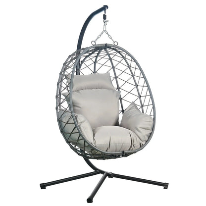 Summit Outdoor Single Person Egg Swing Chair in Grey Steel Frame With Removable Cushions - Elax Furniture