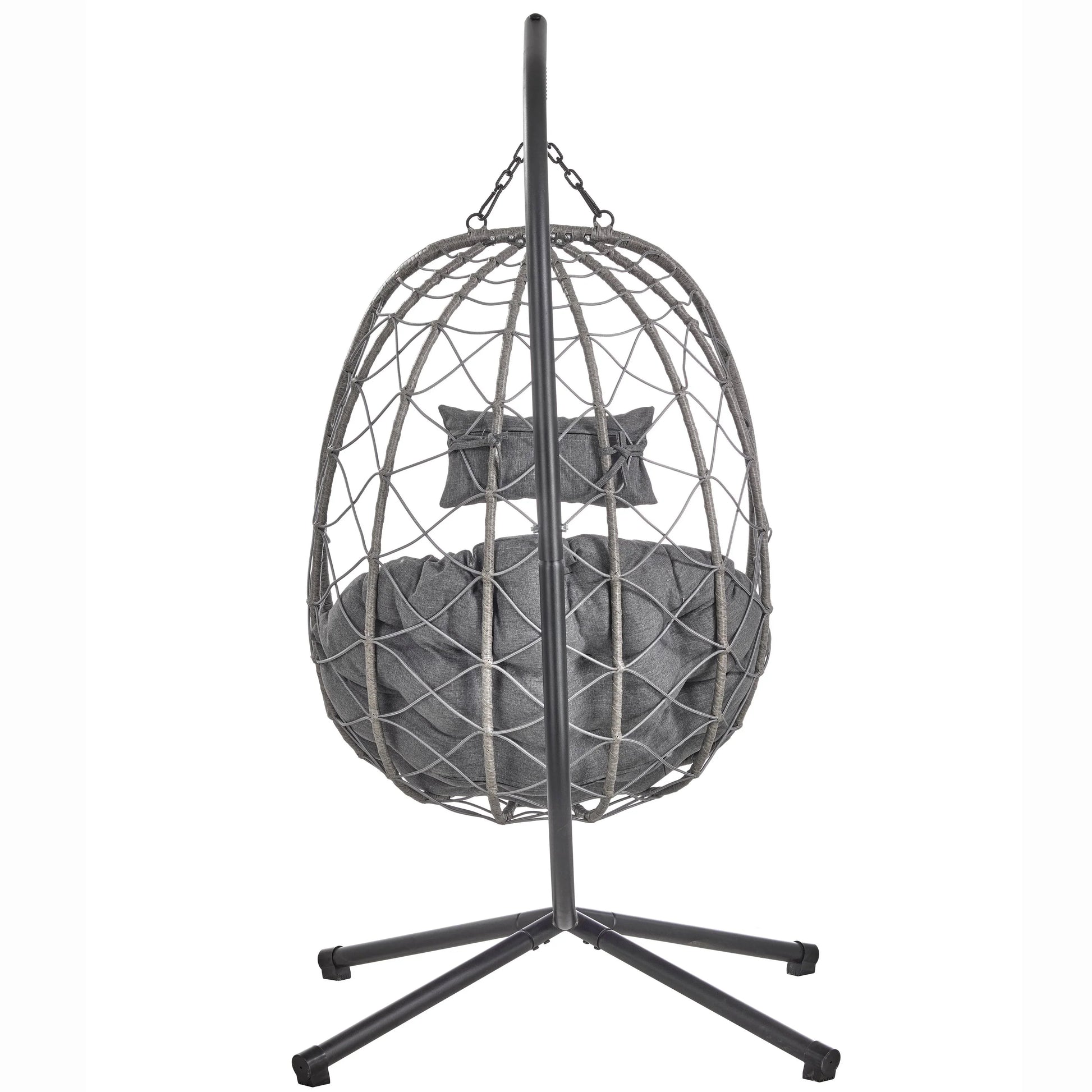 Summit Outdoor Single Person Egg Swing Chair in Grey Steel Frame With Removable Cushions - Elax Furniture
