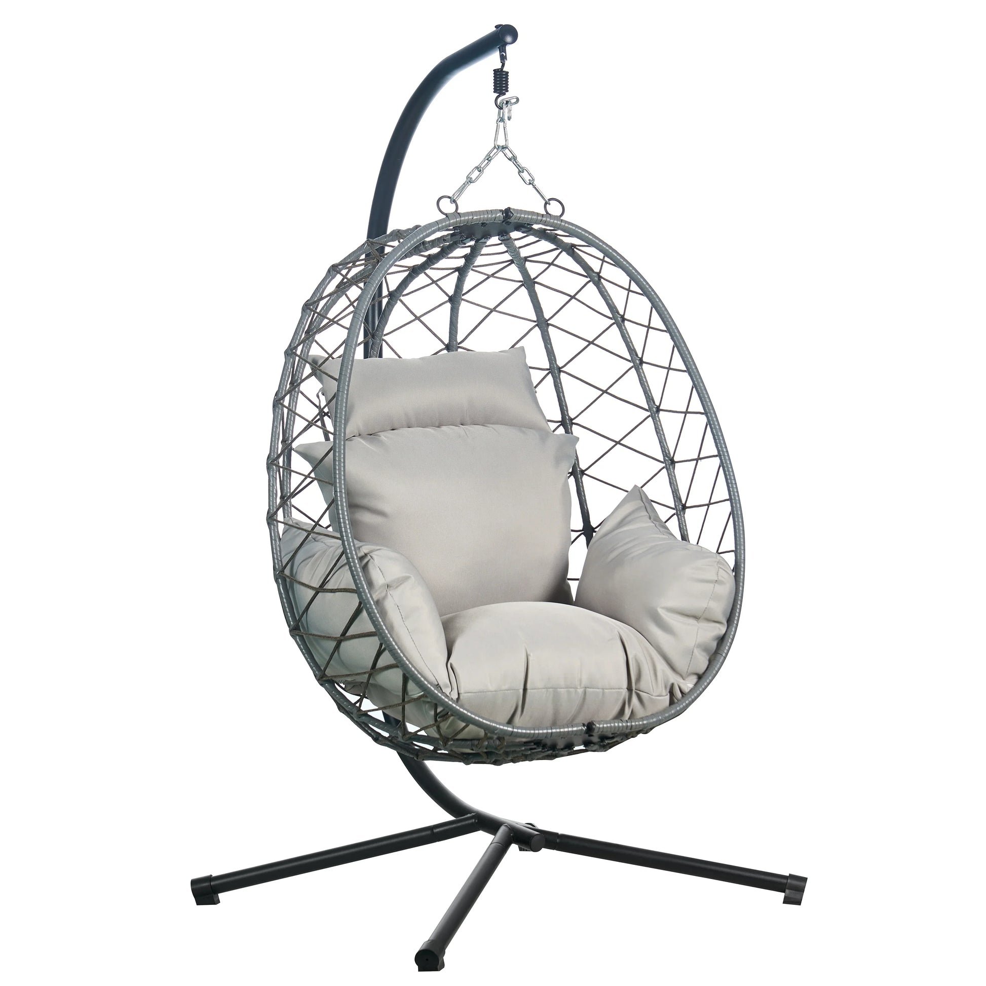 Summit Outdoor Single Person Egg Swing Chair in Grey Steel Frame With Removable Cushions - Elax Furniture