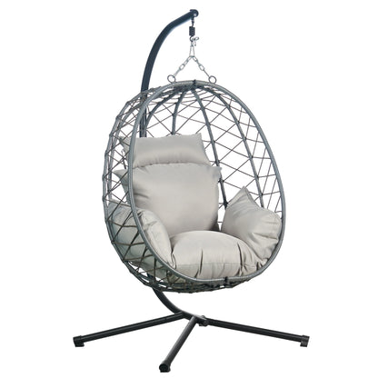 Summit Outdoor Single Person Egg Swing Chair in Grey Steel Frame With Removable Cushions - Elax Furniture