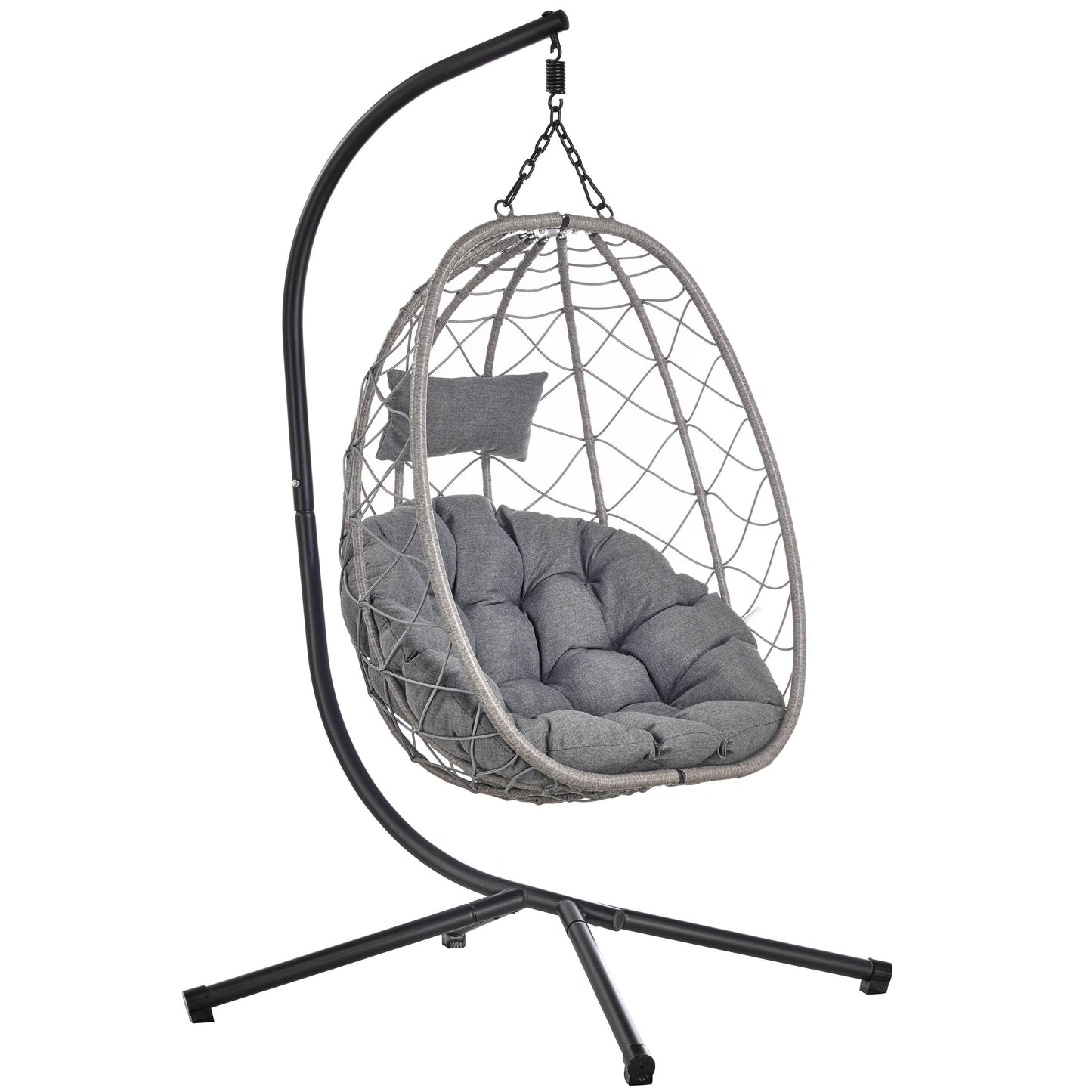 Summit Outdoor Single Person Egg Swing Chair in Grey Steel Frame With Removable Cushions - Elax Furniture