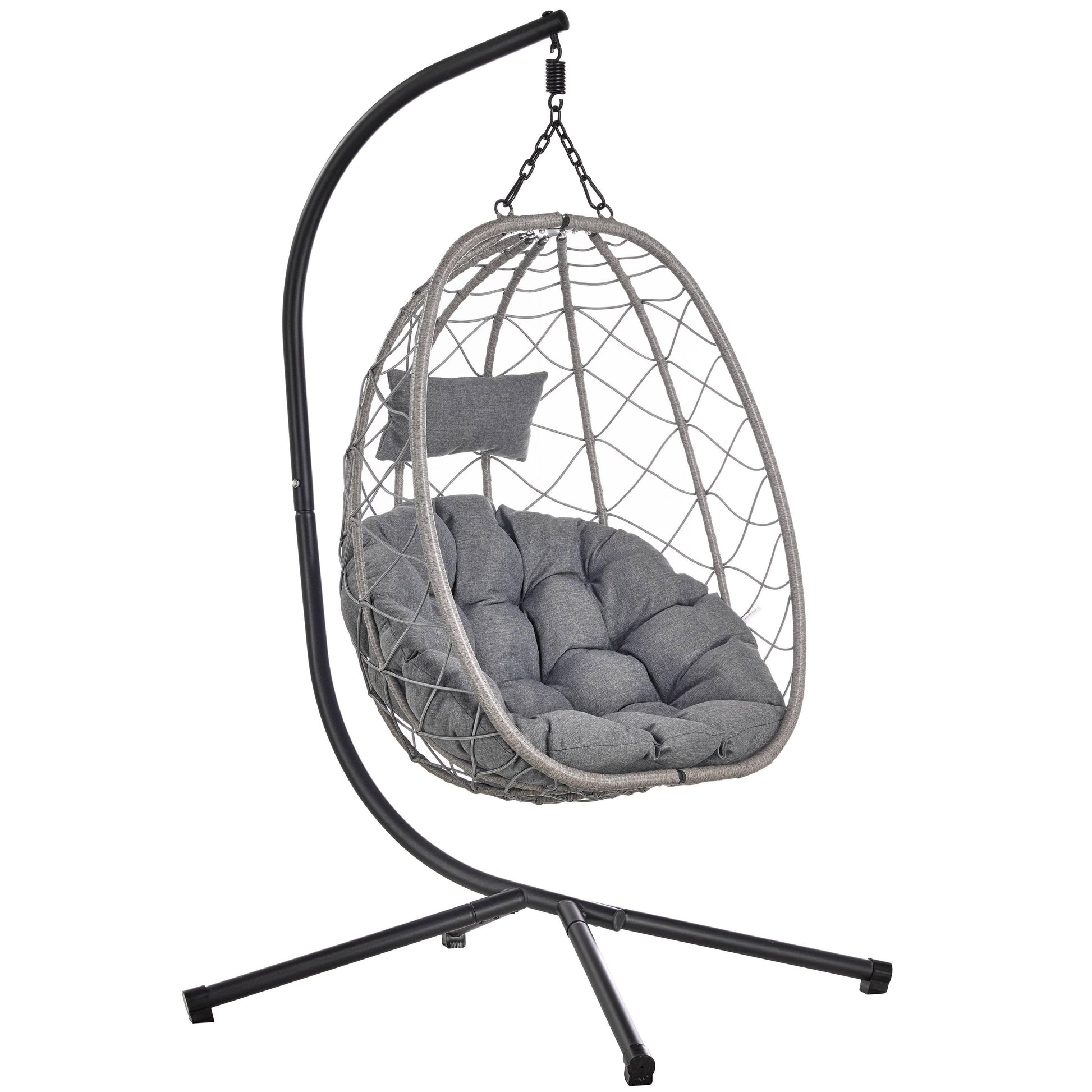 Summit Outdoor Single Person Egg Swing Chair in Grey Steel Frame With Removable Cushions - Elax Furniture