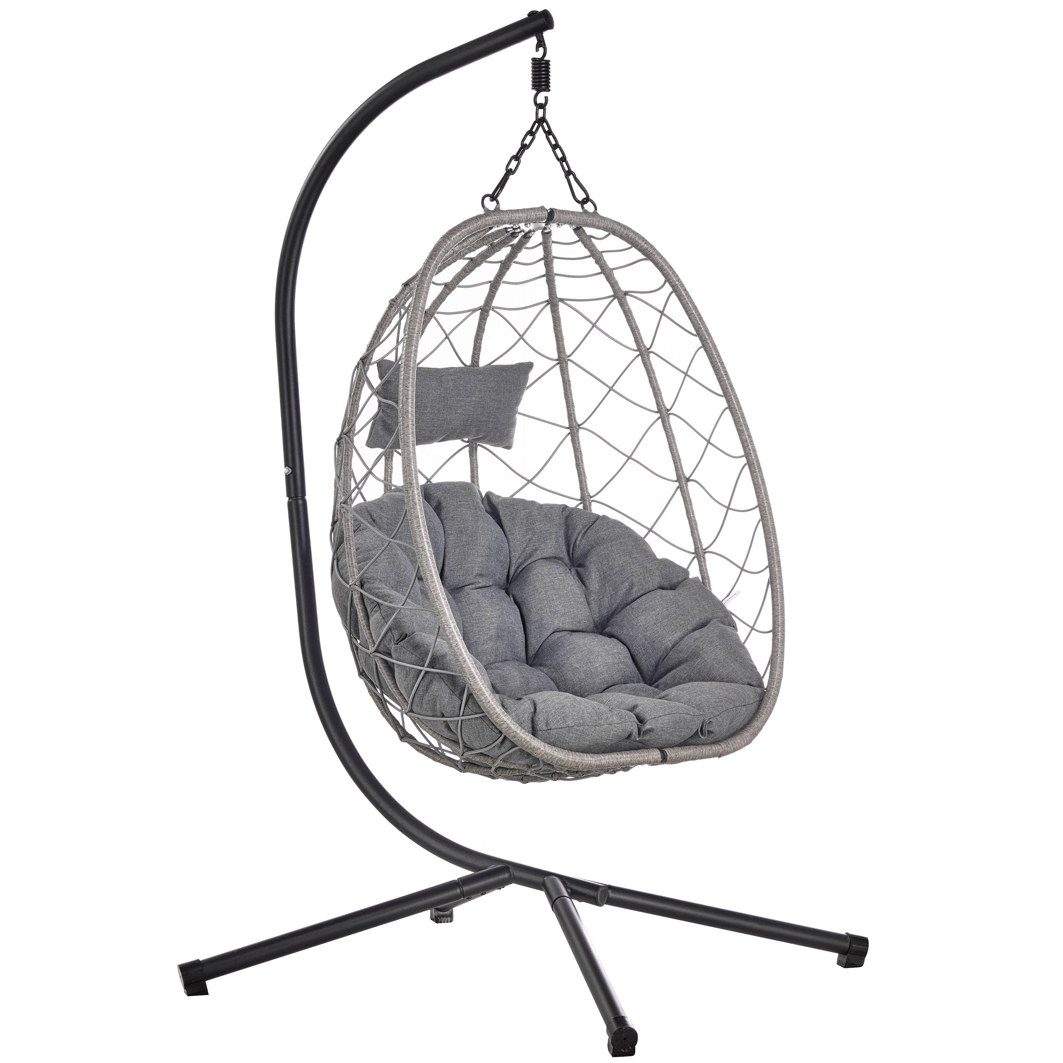 Summit Outdoor Single Person Egg Swing Chair in Grey Steel Frame With Removable Cushions - Elax Furniture