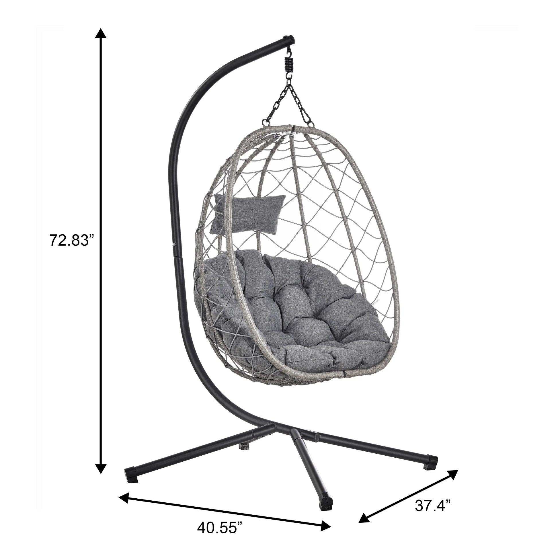 Summit Outdoor Single Person Egg Swing Chair in Grey Steel Frame With Removable Cushions - Elax Furniture