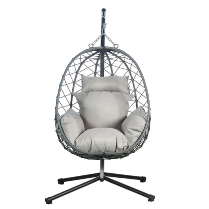 Summit Outdoor Single Person Egg Swing Chair in Grey Steel Frame With Removable Cushions - Elax Furniture