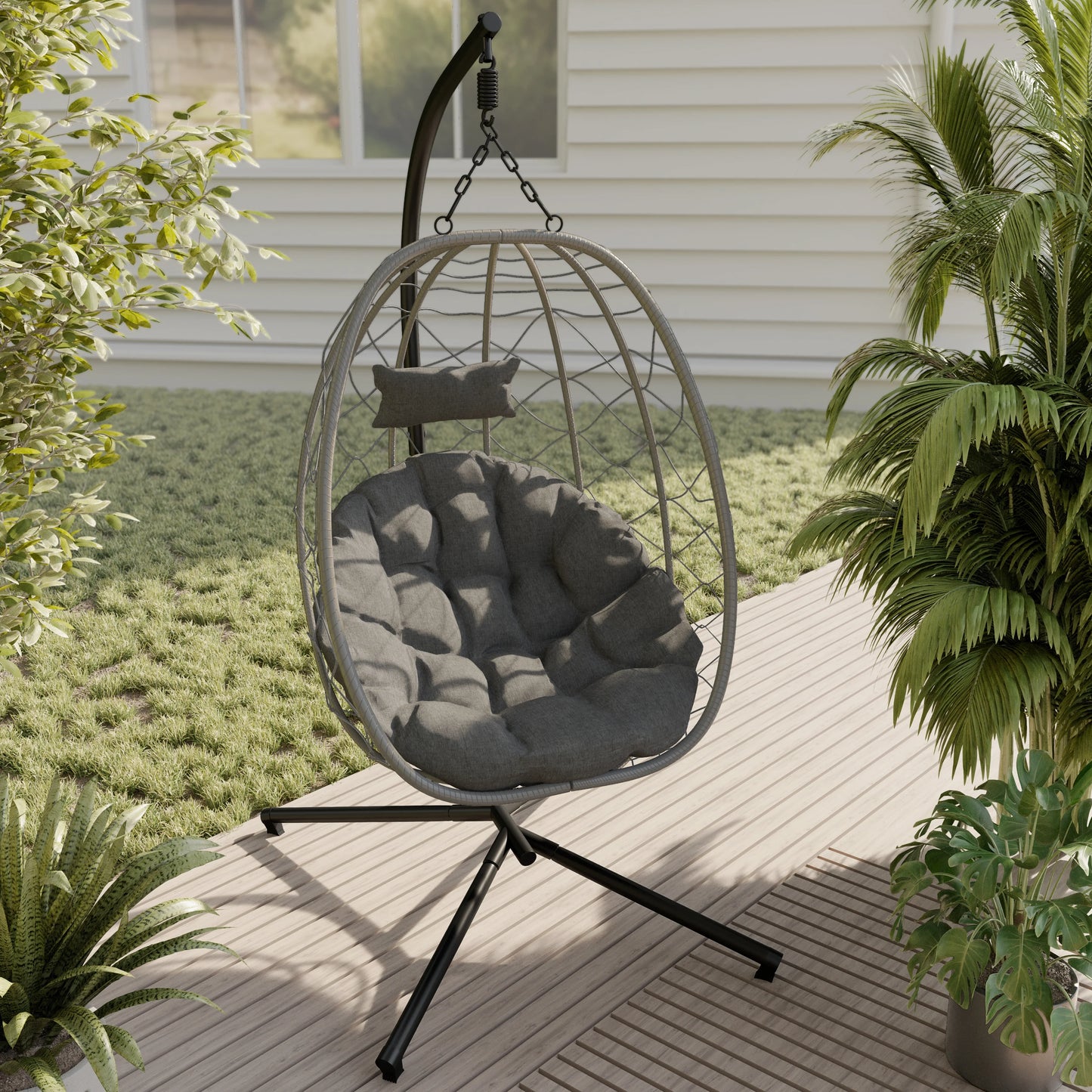 Summit Outdoor Single Person Egg Swing Chair in Grey Steel Frame With Removable Cushions - Elax Furniture