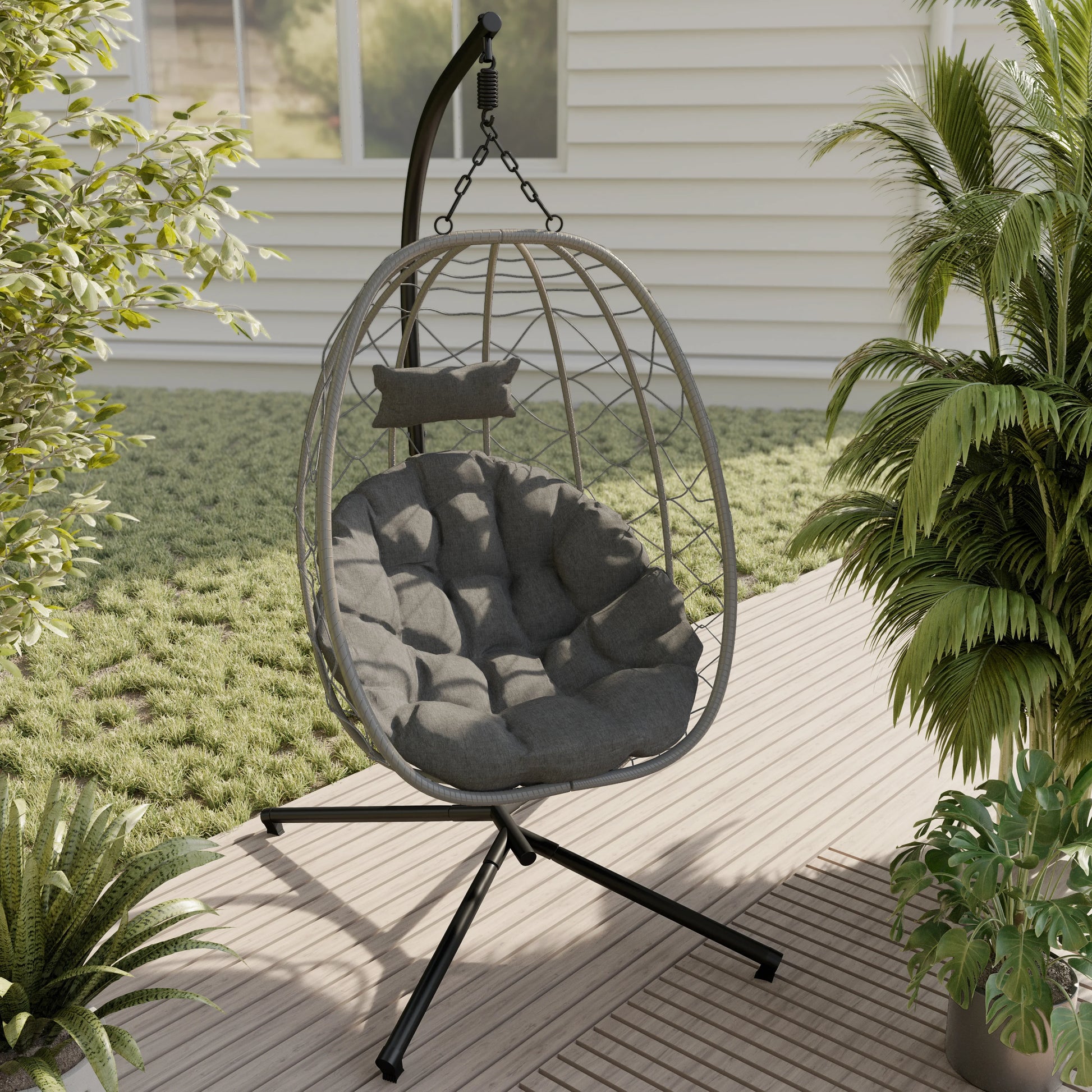 Summit Outdoor Single Person Egg Swing Chair in Grey Steel Frame With Removable Cushions - Elax Furniture