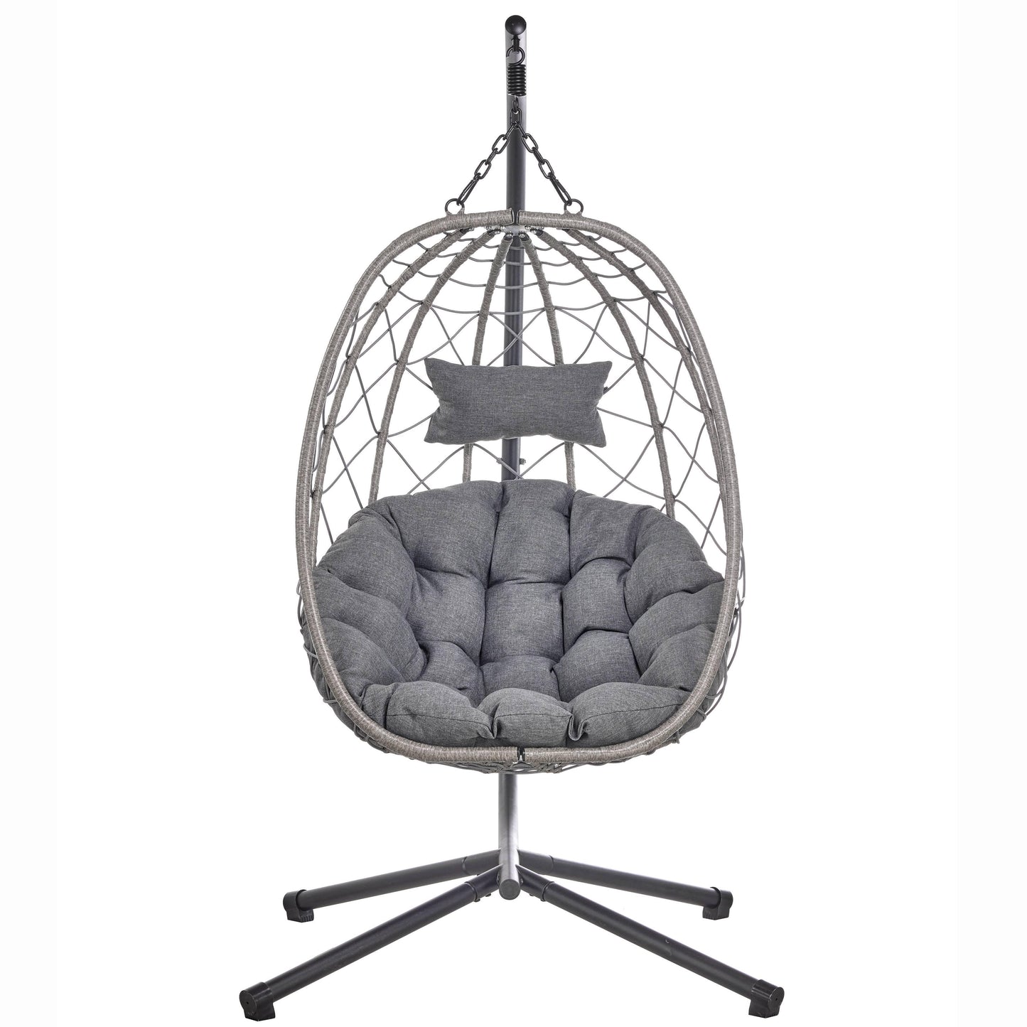 Summit Outdoor Single Person Egg Swing Chair in Grey Steel Frame With Removable Cushions - Elax Furniture