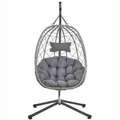 Summit Outdoor Single Person Egg Swing Chair in Grey Steel Frame With Removable Cushions - Elax Furniture
