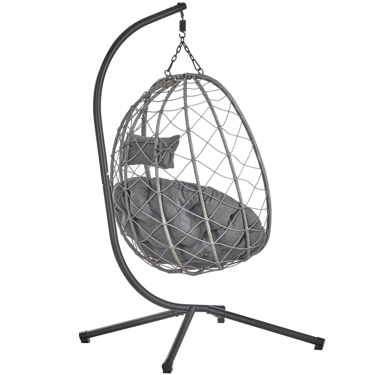 Summit Outdoor Single Person Egg Swing Chair in Grey Steel Frame With Removable Cushions - Elax Furniture