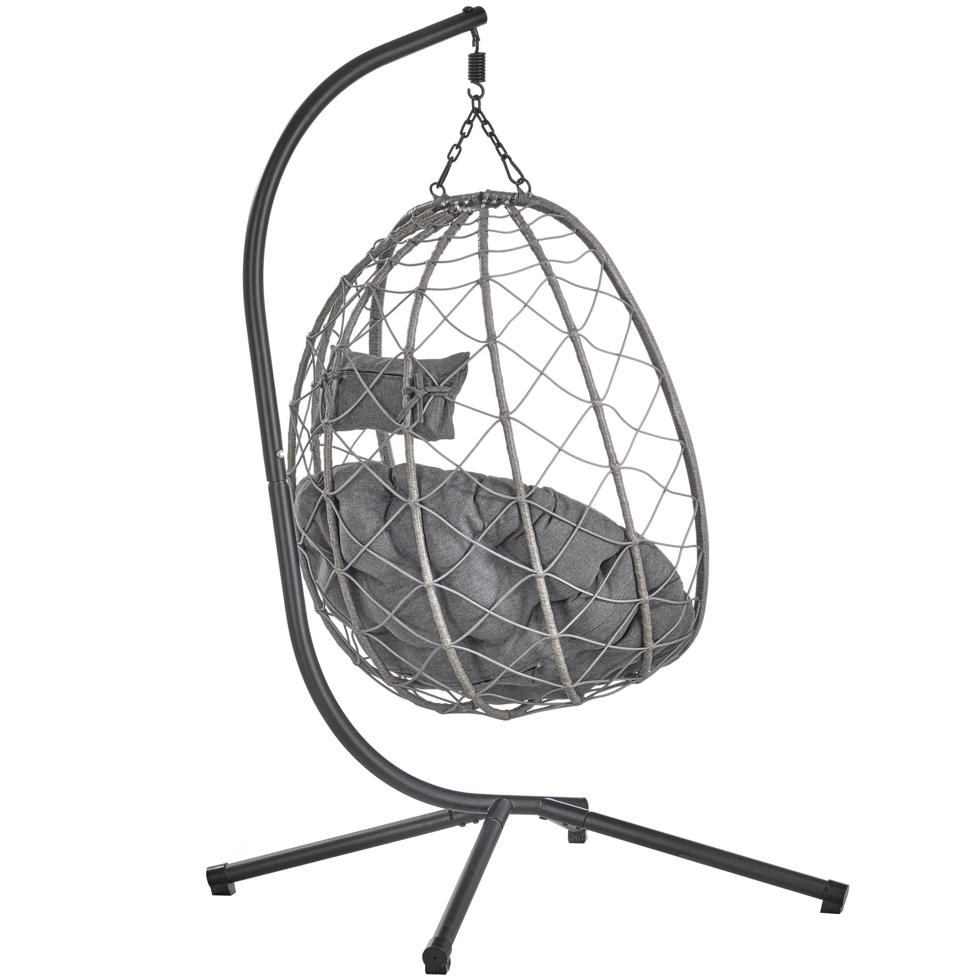 Summit Outdoor Single Person Egg Swing Chair in Grey Steel Frame With Removable Cushions - Elax Furniture