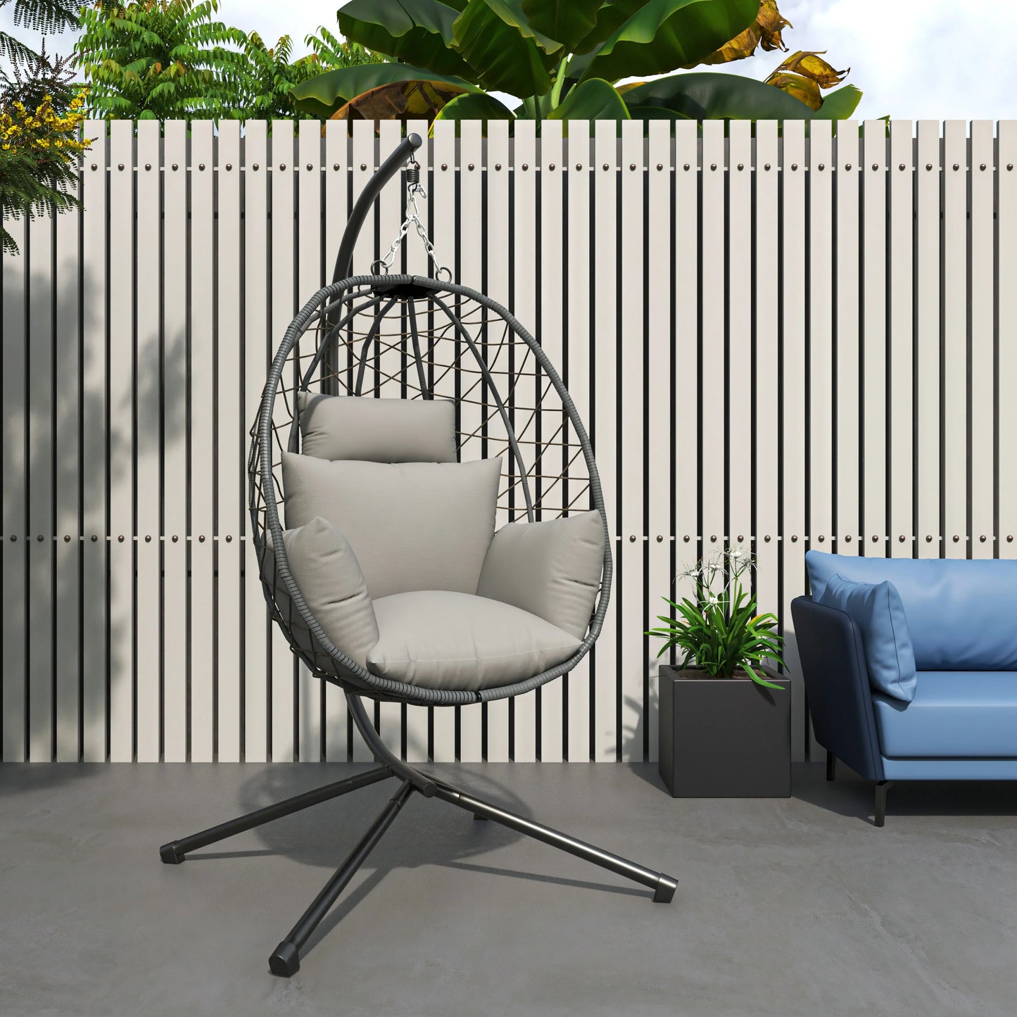 Summit Outdoor Single Person Egg Swing Chair in Grey Steel Frame With Removable Cushions - Elax Furniture