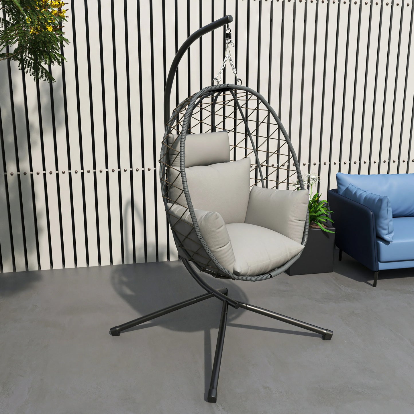 Summit Outdoor Single Person Egg Swing Chair in Grey Steel Frame With Removable Cushions - Elax Furniture