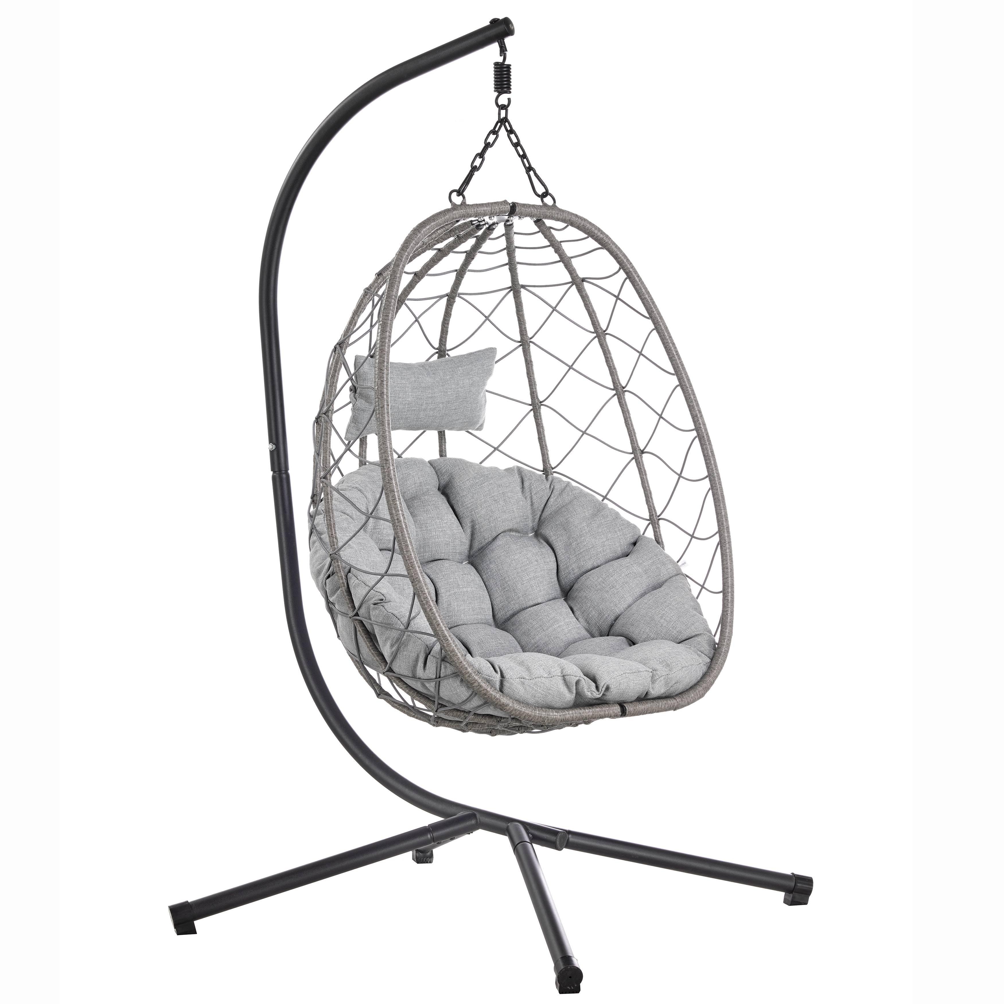 Summit Outdoor Single Person Egg Swing Chair in Grey Steel Frame With Removable Cushions - Elax Furniture