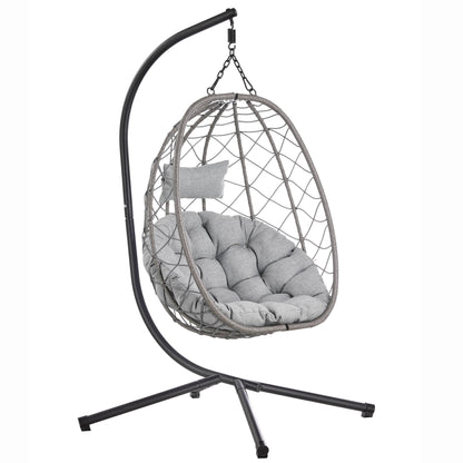 Summit Outdoor Single Person Egg Swing Chair in Grey Steel Frame With Removable Cushions - Elax Furniture
