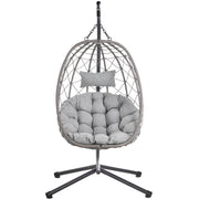 Summit Outdoor Single Person Egg Swing Chair in Grey Steel Frame With Removable Cushions - Elax Furniture