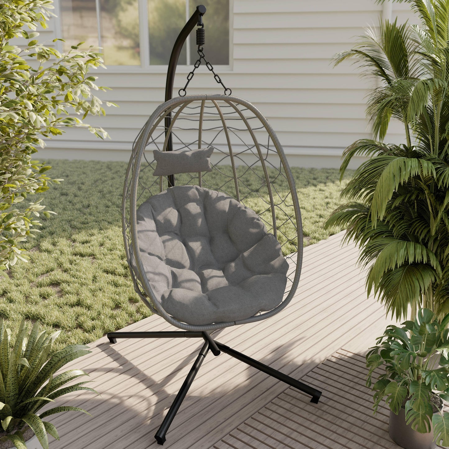 Summit Outdoor Single Person Egg Swing Chair in Grey Steel Frame With Removable Cushions - Elax Furniture