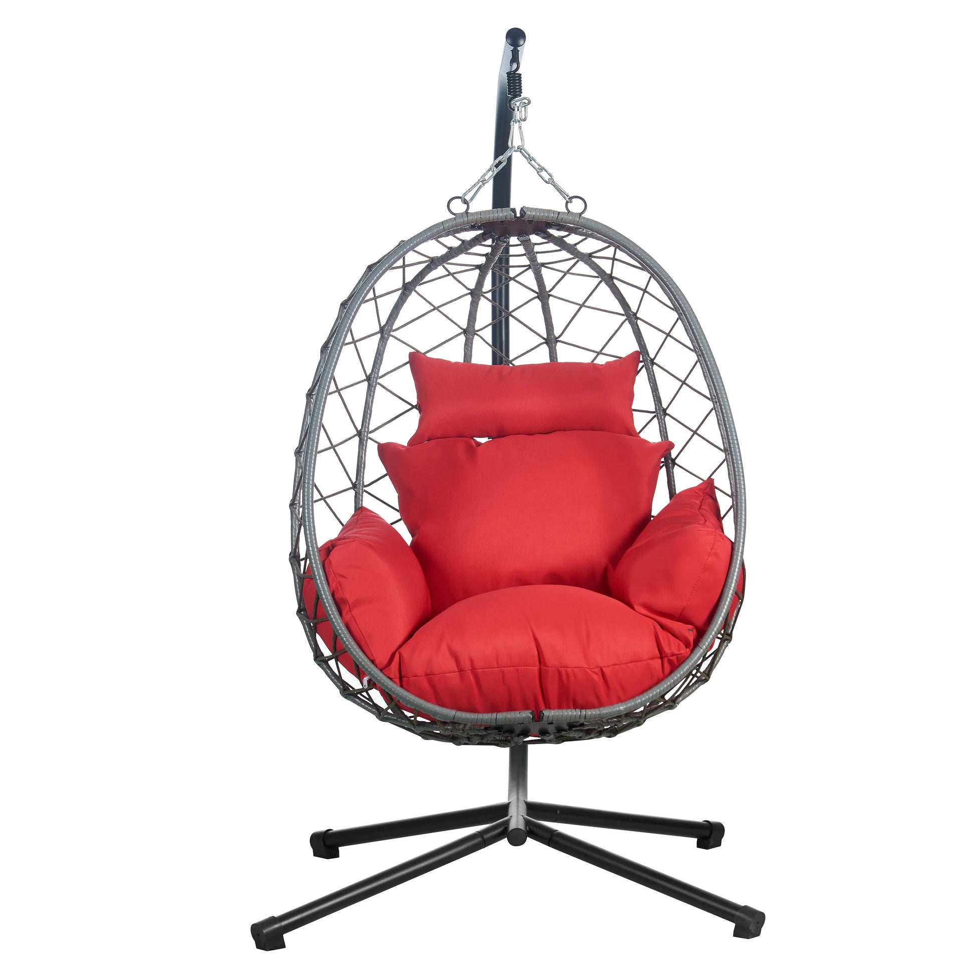 Summit Outdoor Single Person Egg Swing Chair in Grey Steel Frame With Removable Cushions - Elax Furniture