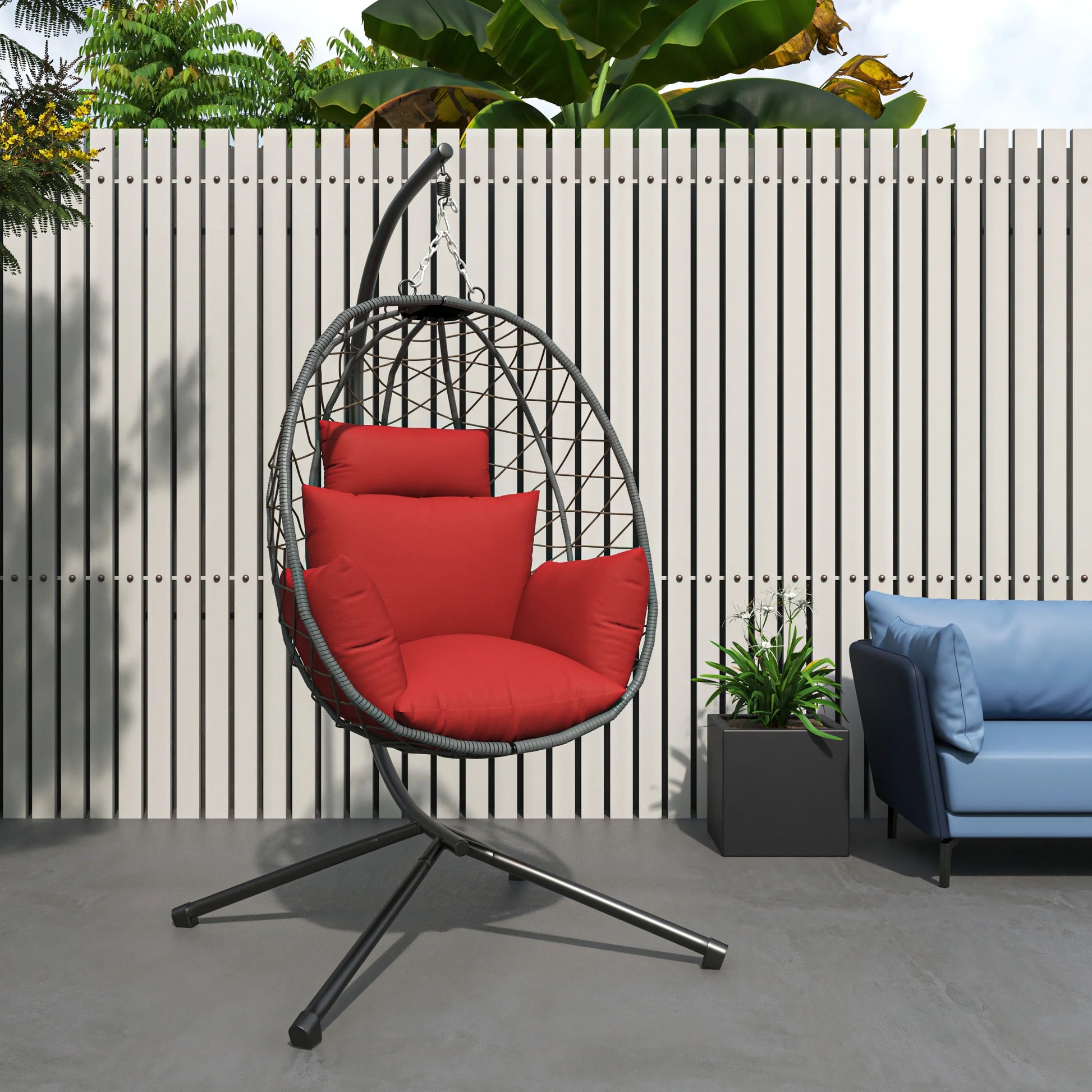 Summit Outdoor Single Person Egg Swing Chair in Grey Steel Frame With Removable Cushions - Elax Furniture