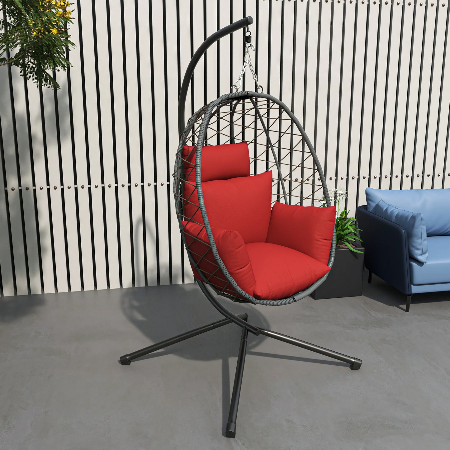 Summit Outdoor Single Person Egg Swing Chair in Grey Steel Frame With Removable Cushions - Elax Furniture