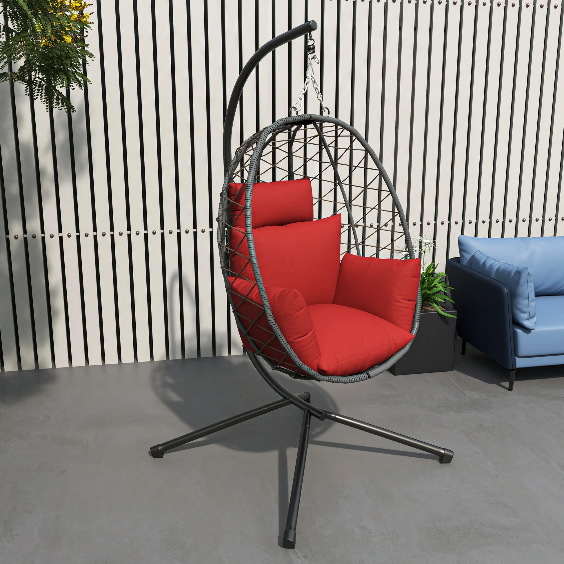 Summit Outdoor Single Person Egg Swing Chair in Grey Steel Frame With Removable Cushions - Elax Furniture