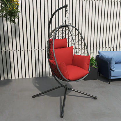 Summit Outdoor Single Person Egg Swing Chair in Grey Steel Frame With Removable Cushions - Elax Furniture