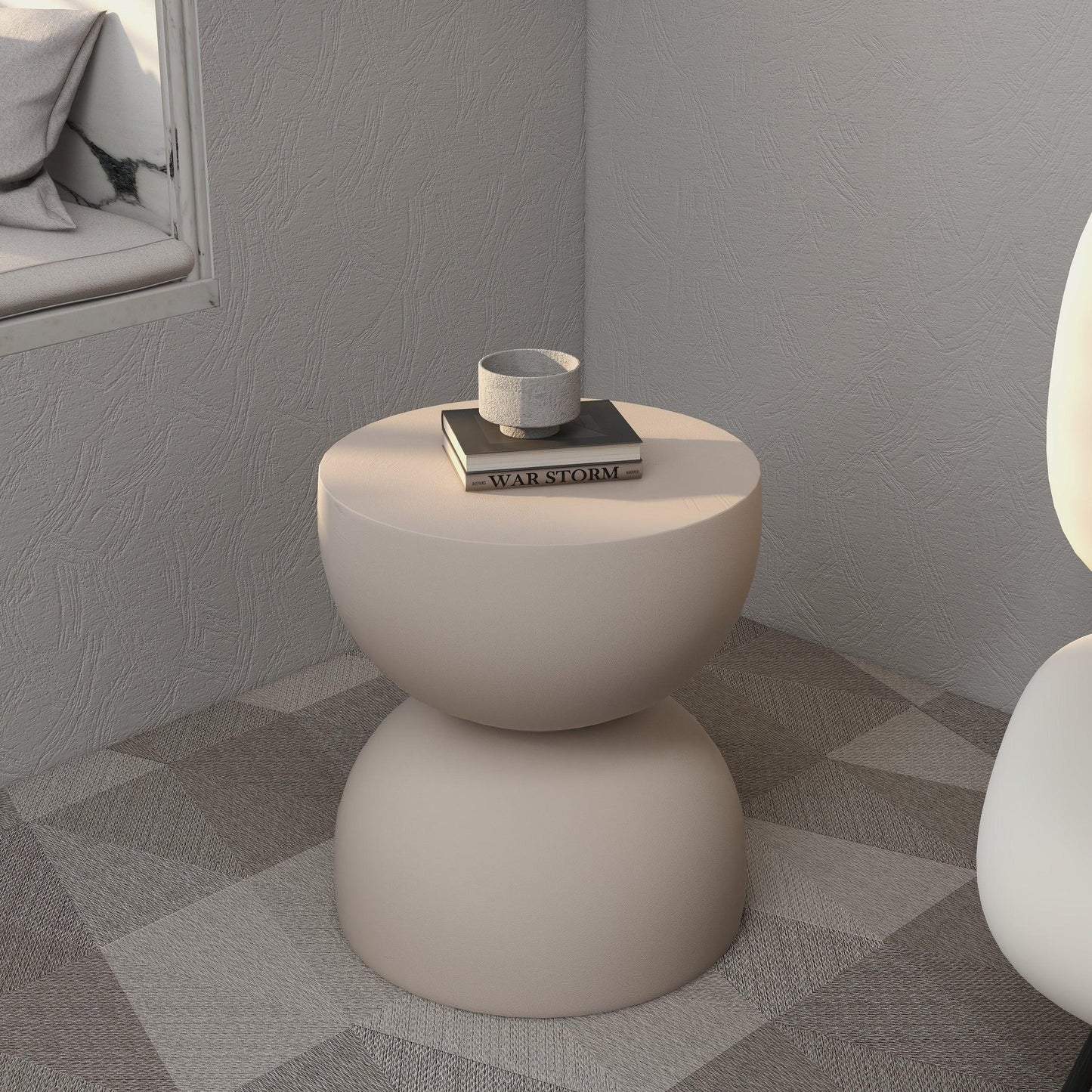 Sage Minimalist Side Table in Fiberstone Hourglass Design Accent Table - Elax Furniture