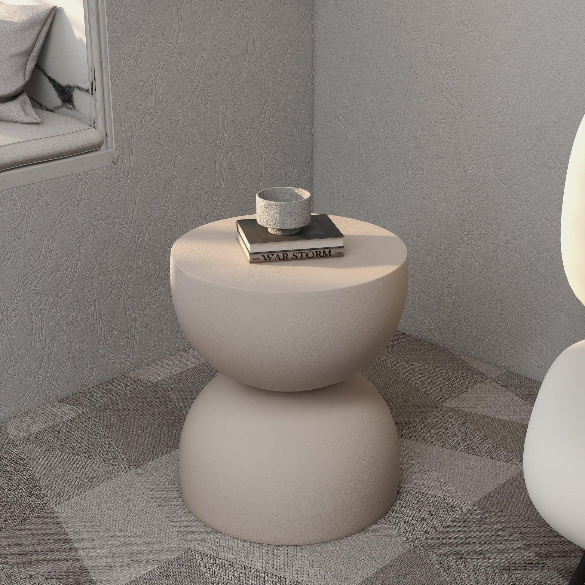 Sage Minimalist Side Table in Fiberstone Hourglass Design Accent Table - Elax Furniture